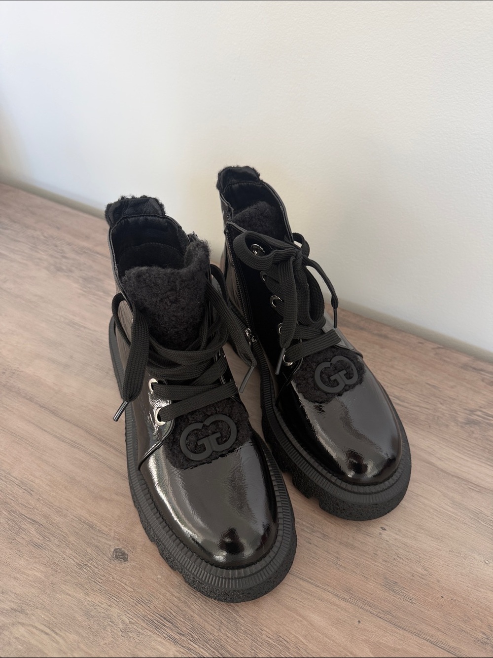 Black Patent Lace-Up Women's Boots